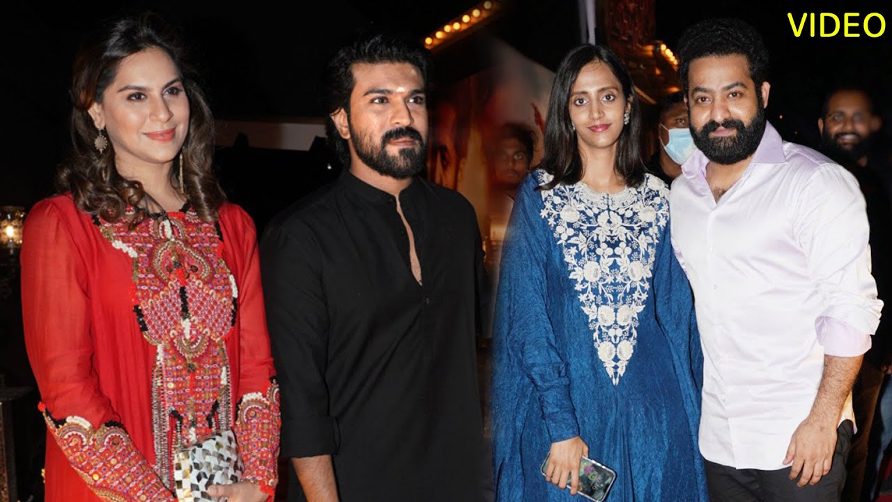 Ram Charan and His Wife, Jr NTR and His Wife Visuals At RRR Success Party | Dil Raju | Upasana | FL