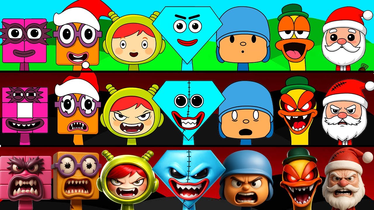 Incredibox Sprunki OC Phase 1 to Phase 3 Diamond (Save The Shapes), Nina, Pocoyo, Pato, Santa Claus