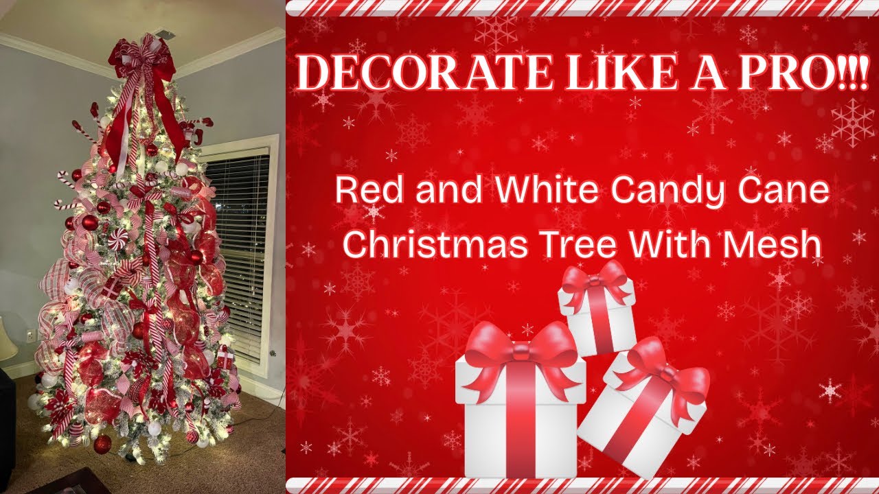 DECORATE LIKE A PRO |Red and White Candy Cane Christmas Tree With Mesh
