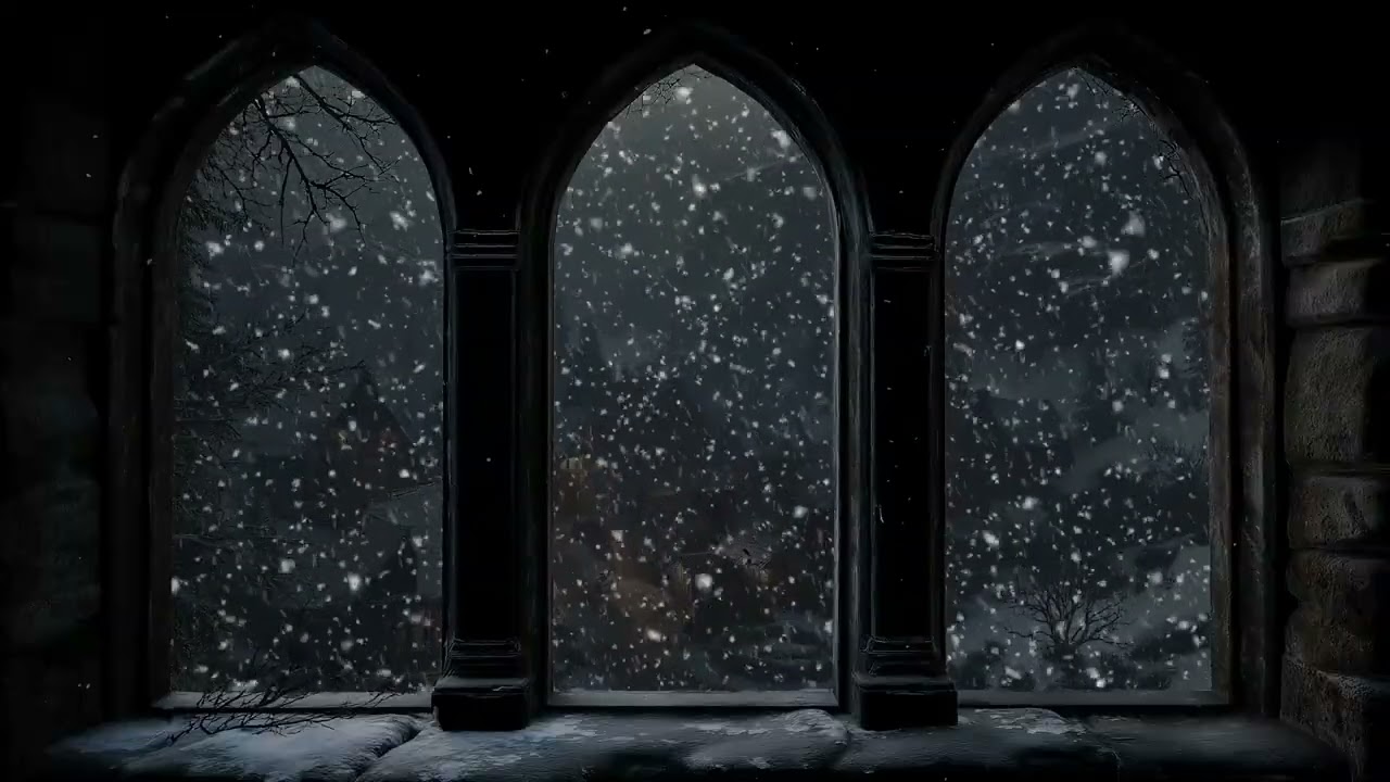 Medieval Winter Window | Howling Wind & Gentle Snowfall for Deep Sleep