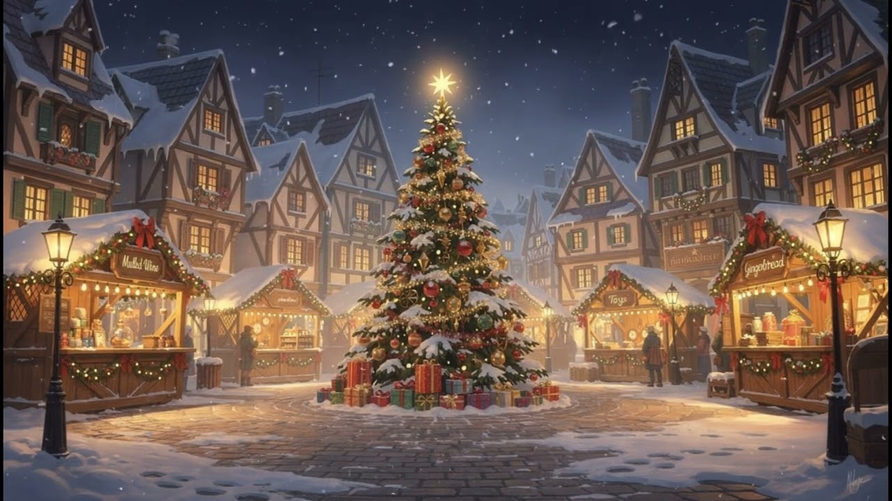 🎄Magical Empty Christmas Market at Dusk ✨ Winter Wonderland Ambience, Lofi, Relax, Chill