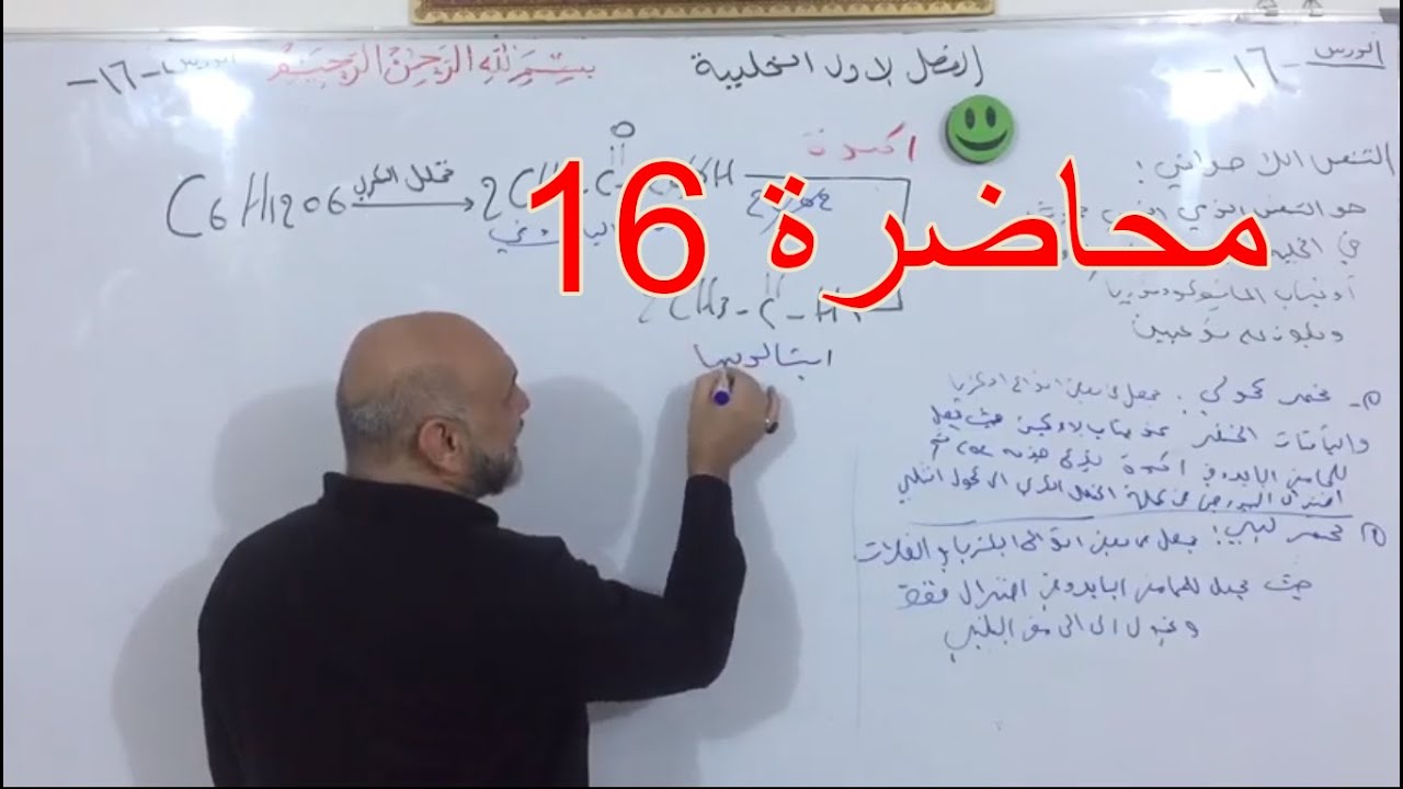 احياء السادس العلمي الفصل الاول محاضرة 16/ التنفس اللاهوأئي ( تخمركحولي - تخمر لبني )