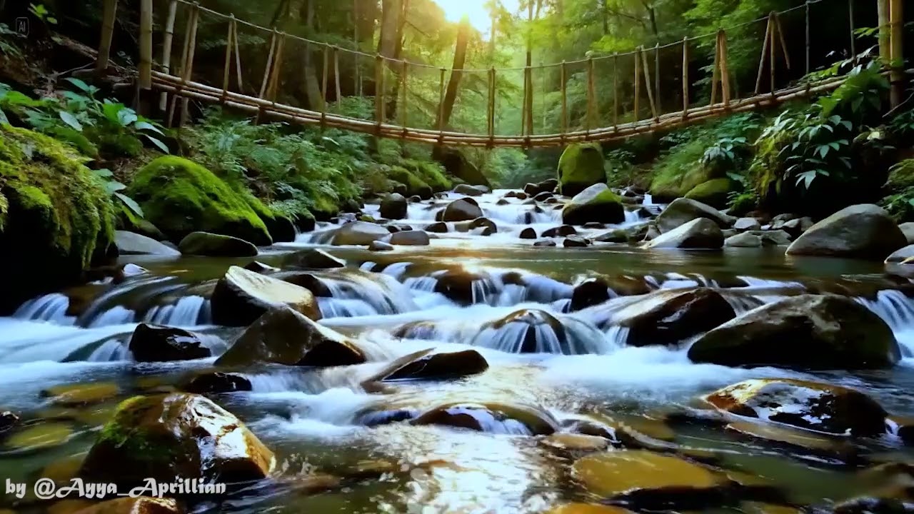 Golden Sunset River Escape 🌿 Peaceful Waterfall Relaxation