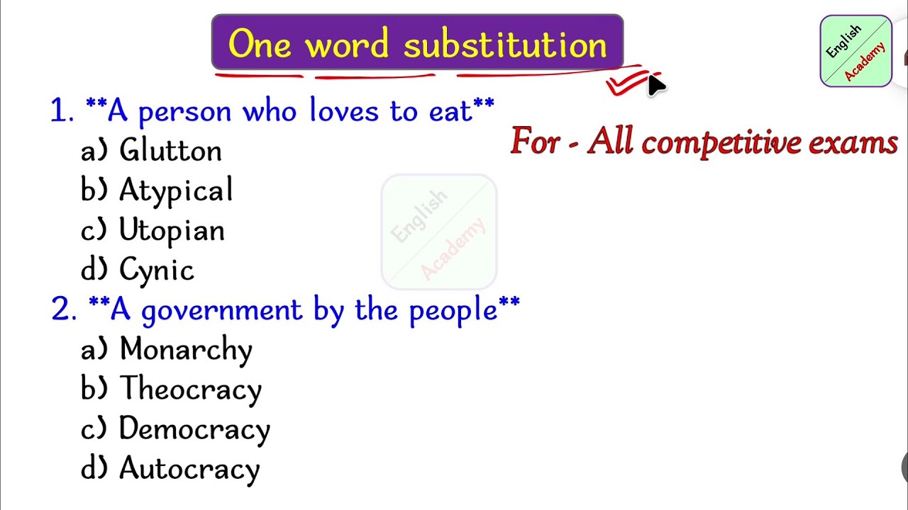 one word substitution 2 for all competitive exams #EnglishacademybyDeepak KR #onewordsubstitutions