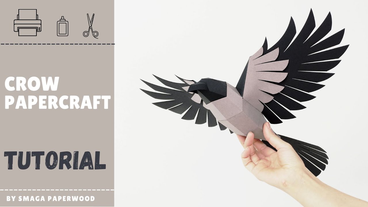 Paper Crow tutorial. How to make #papercraft bird sculpture by SmagaPaperwood