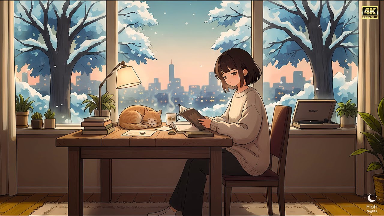 1 hour lofi music for study - Snowy Window Lofi Radio