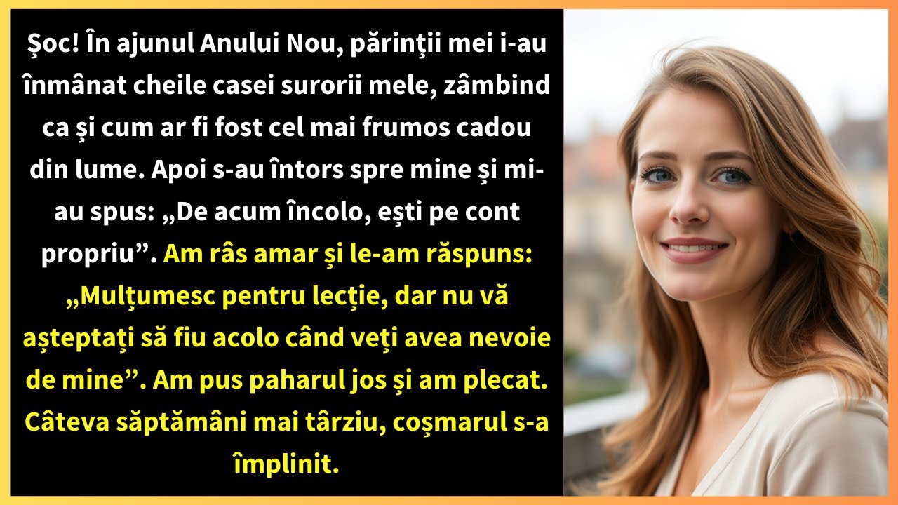 Șoc! În ajunul Anului Nou, părinții mei i-au înmânat cheile casei surorii mele, zâmbind ca și cum ar