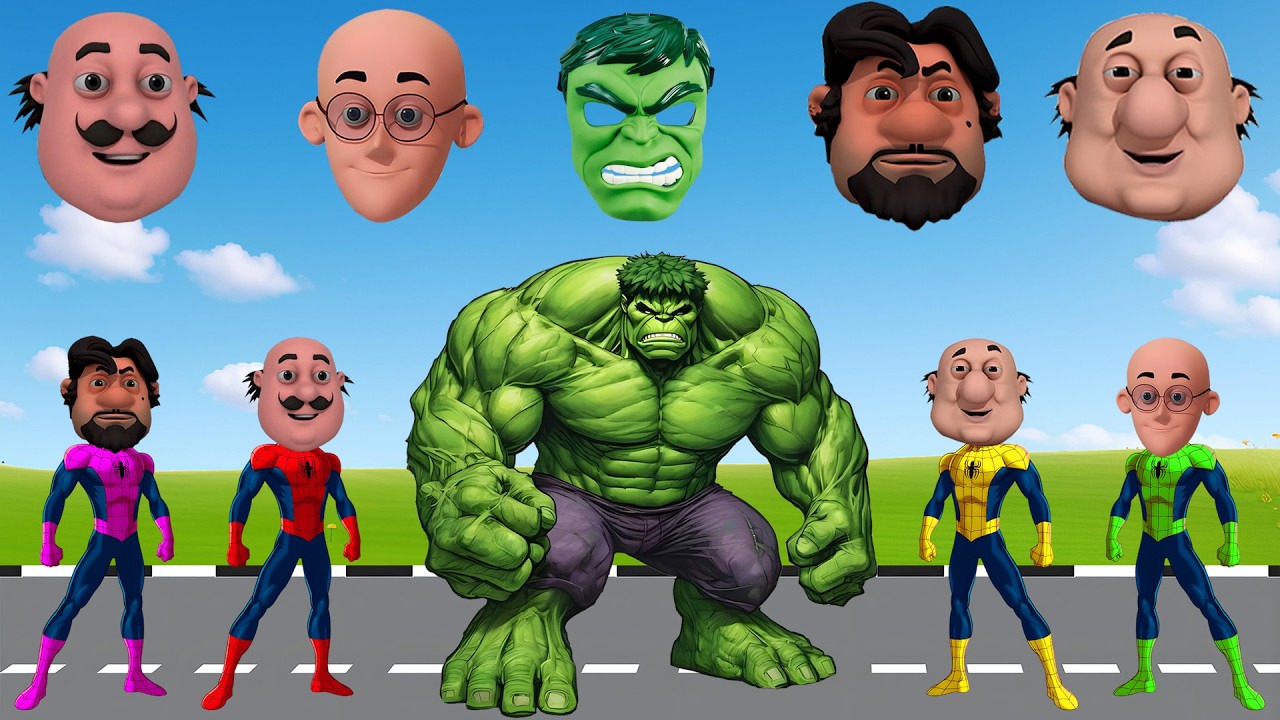 TEBAK GAMBAR MOTU PATLU VS HULK FIGHT | WRONG HEAD AVENGERS SUPERHERO BATTLE FIELD OF MARVEL