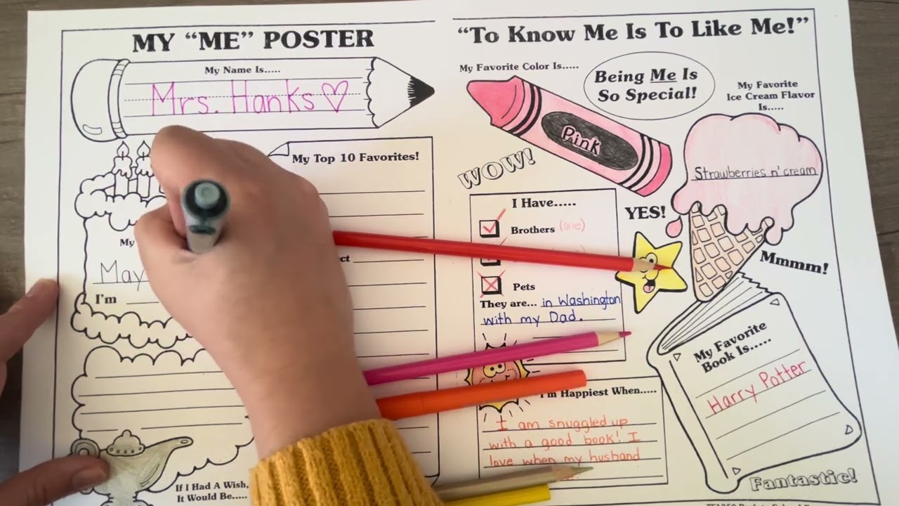 Filling out a poster about myself for my students! 