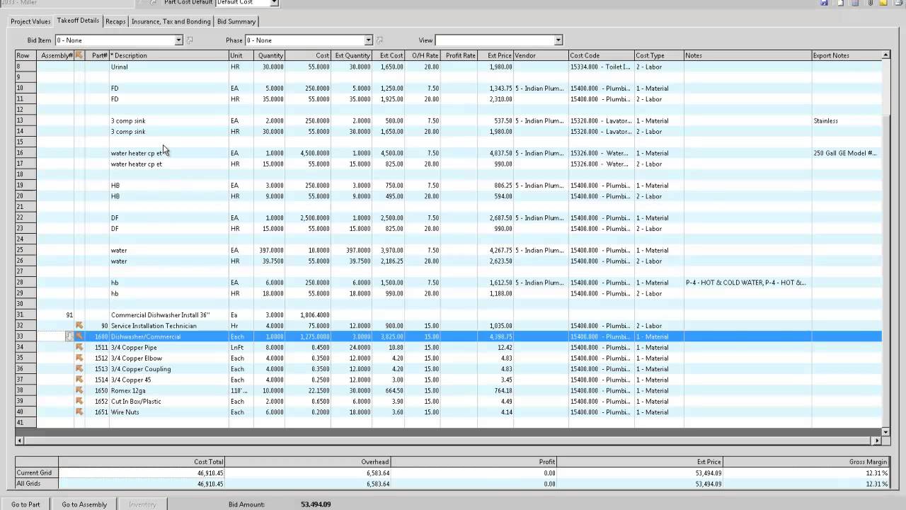 Sage 100  Plumbing Quick Estimate