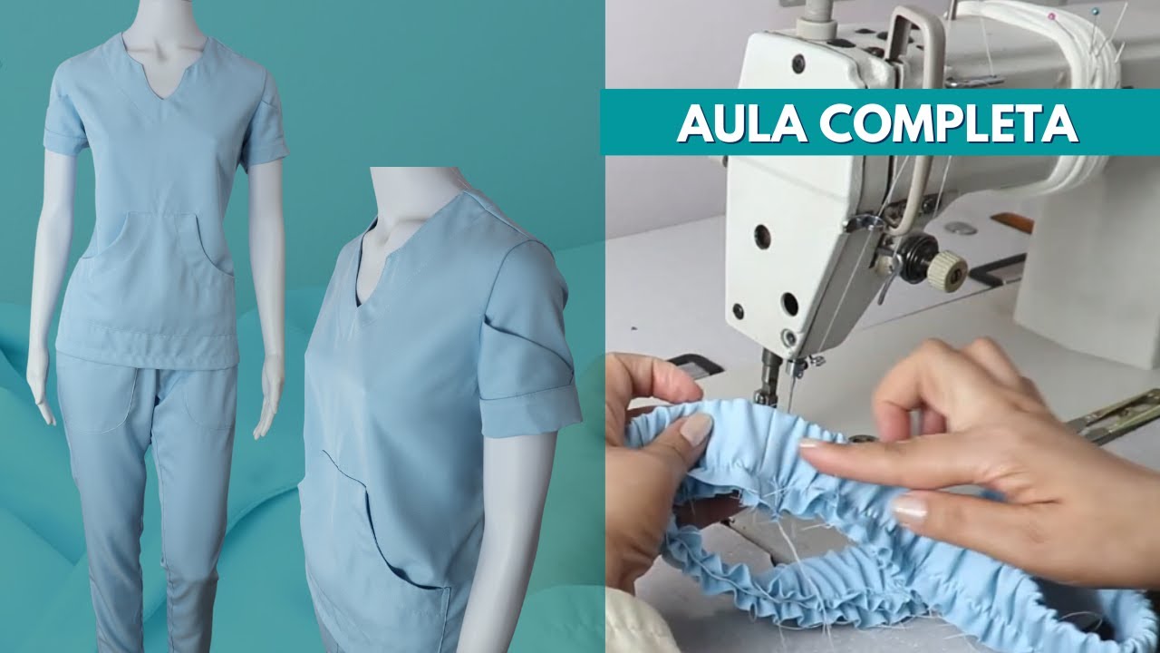 Pijama Cirúrgico com Decote Princesa e Manga com Pregas - Aula de Costura