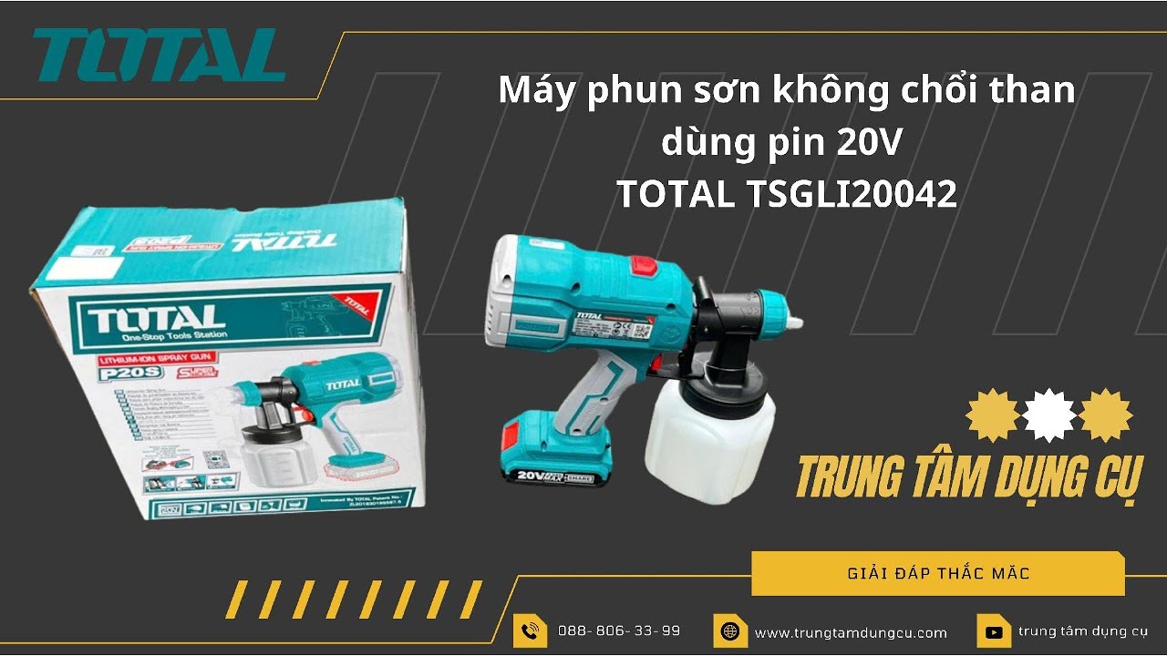 Máy phun sơn không chổi than dùng pin TOTAL TSGLI20042 – 20V, di động, phun mịn, tiết kiệm pin!