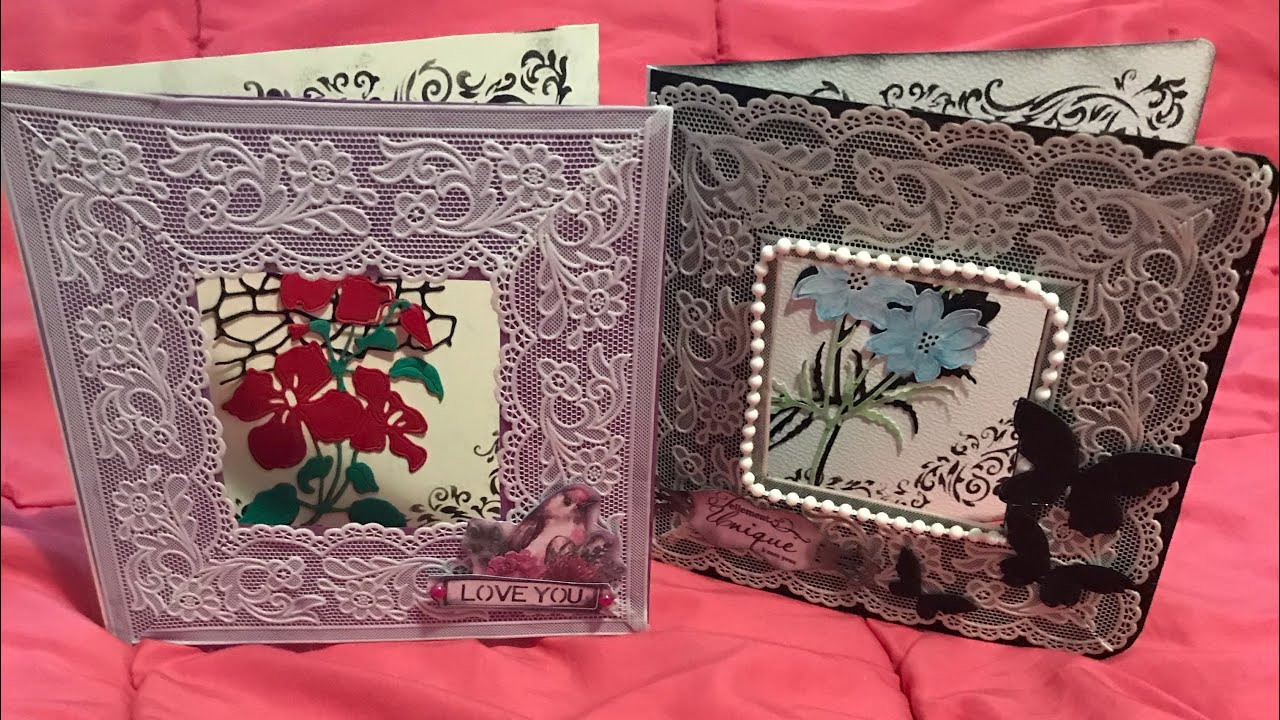Scrapbooking Carte  (belle dentelle )avec de la dentelle  Et dies action