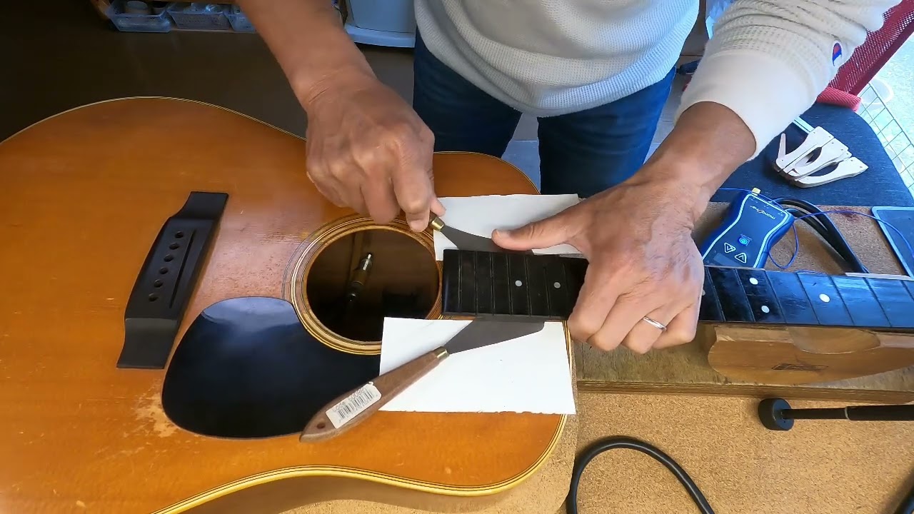Neck remove for neck resetting on Martin D-28 - alternative view