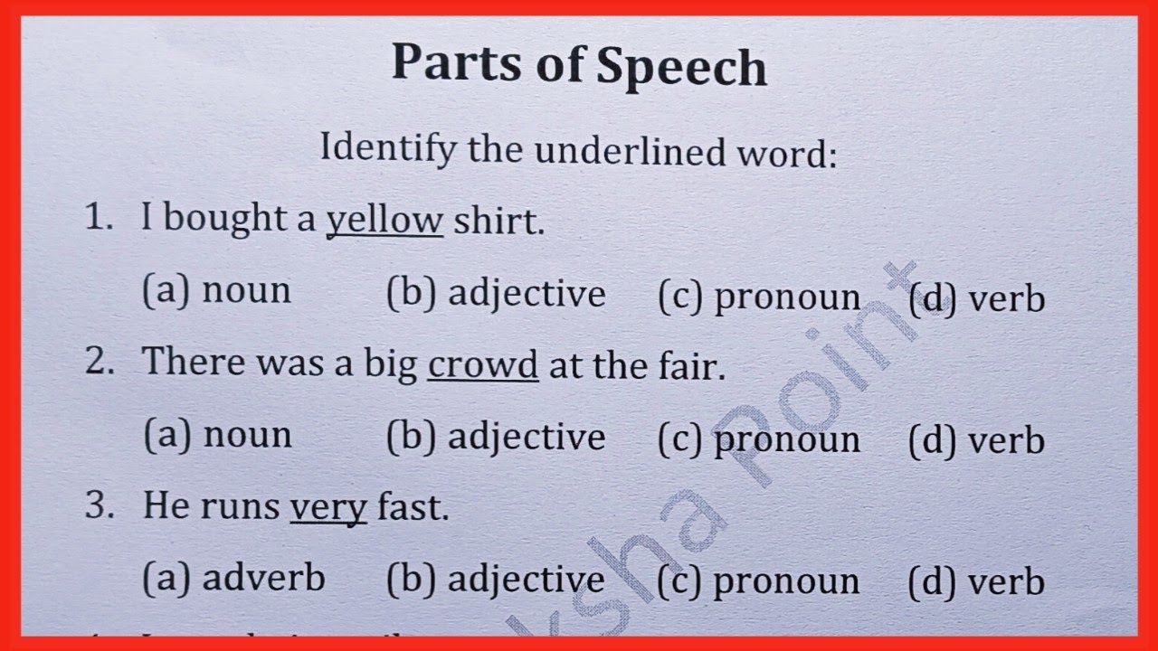 Parts of Speech exercise | English grammar practice | Diligent Shiksha Point |
