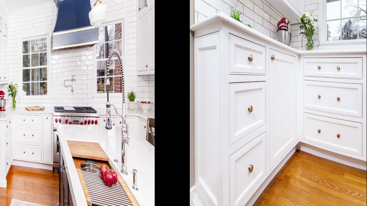 Navy Blue Kitchen Island and White Cabinets
