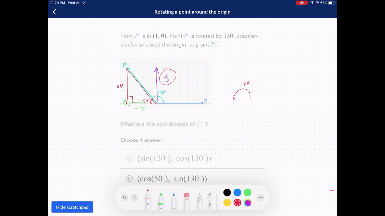 Khan Academy Tutorial: rotating a point around the origin