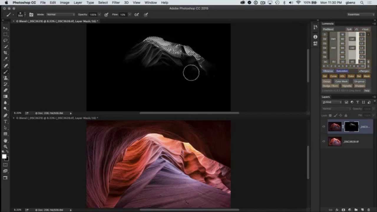Split Screen Luminosity Masking in Lumenzia