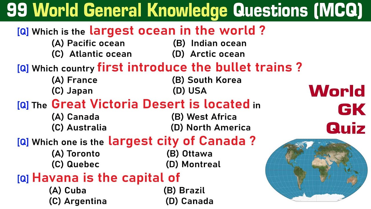 99 World General Knowledge Questions and Answers | World GK MCQ | World GK Quiz Questions English