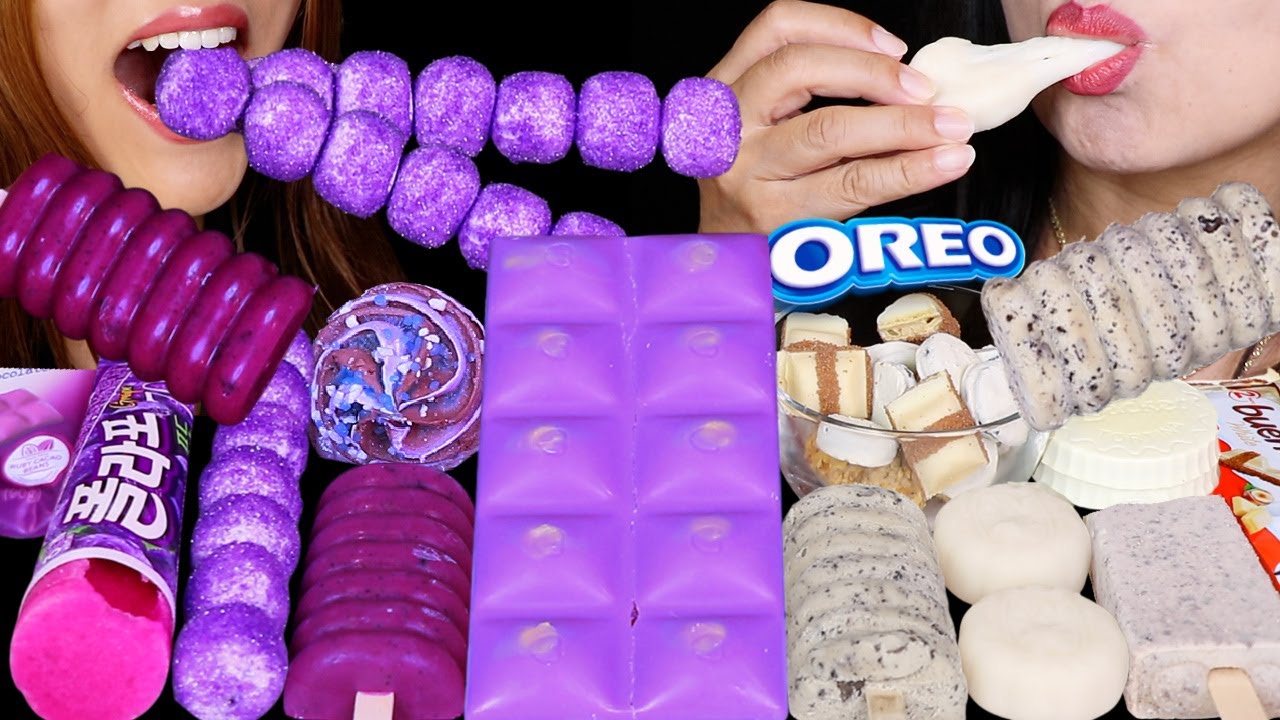 ASMR PURPLE CHOCOLATE BAR, GALAXY ICE CREAM, CRYSTAL MARSHMALLOWS, SNOWSKIN MOONCAKE, OREO CEREAL 먹방
