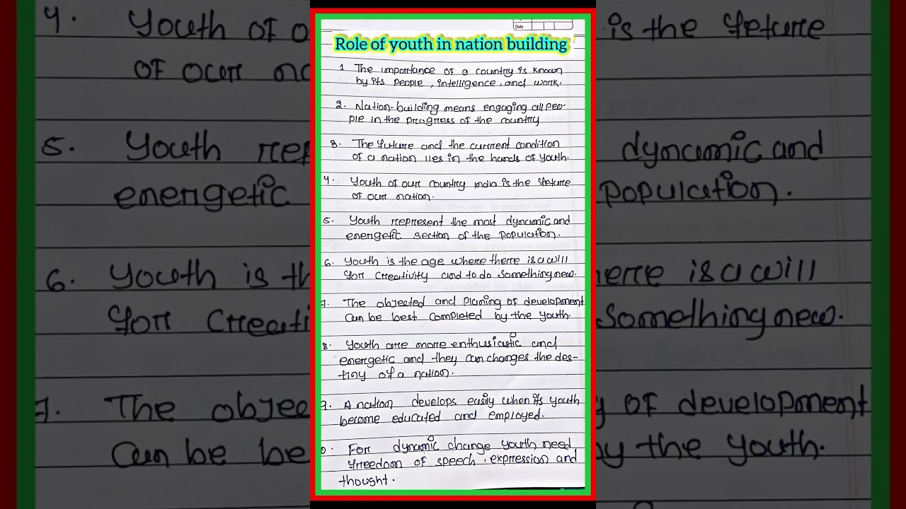 Role of youth in nation building speech on 10 line |role of youth in nation building for kids speech