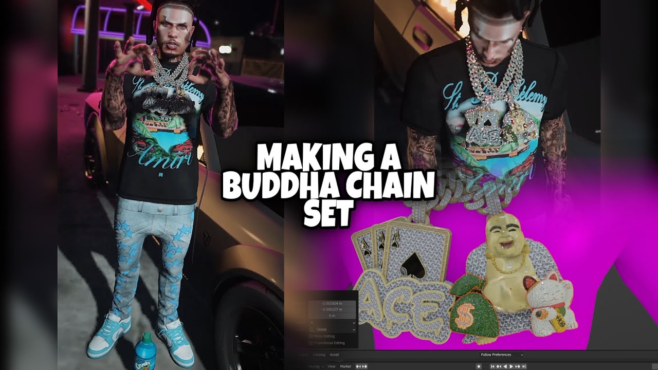 Making A Iced Out Buddha Chain Set In GTA 5 RP (FiveM) | Blender 3D Modeling