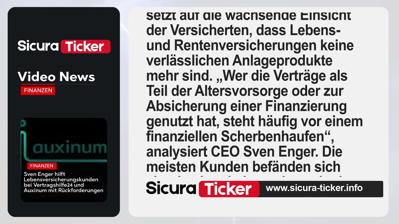 Sven Enger hilft Lebensversicherungskunden bei Vertragshilfe24 und Auxinum mit R&uuml;ckforderungen