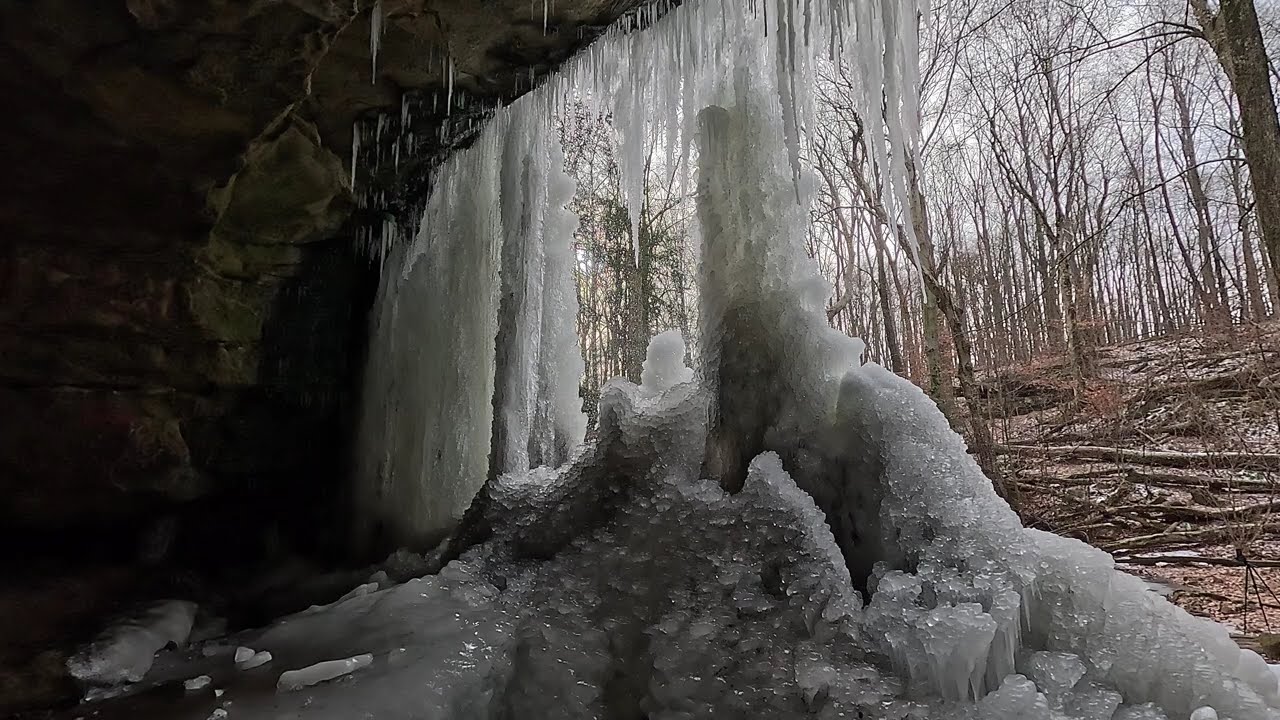 Behind Icefall at Lower Dundee Falls 20251220 1010: Nature Sounds and Visuals, Calming & Relaxing