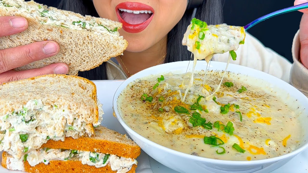 ASMR TUNA SANDWICH AND POTATO SOUP | EATING SOUNDS | MUKBANG | ASMR PHAN