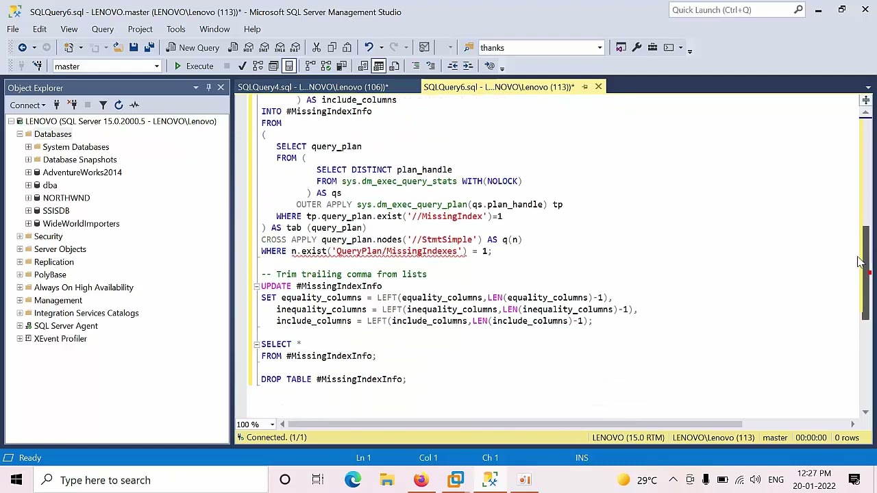 Как получить недостающие данные индекса из кэша планов SQL Server