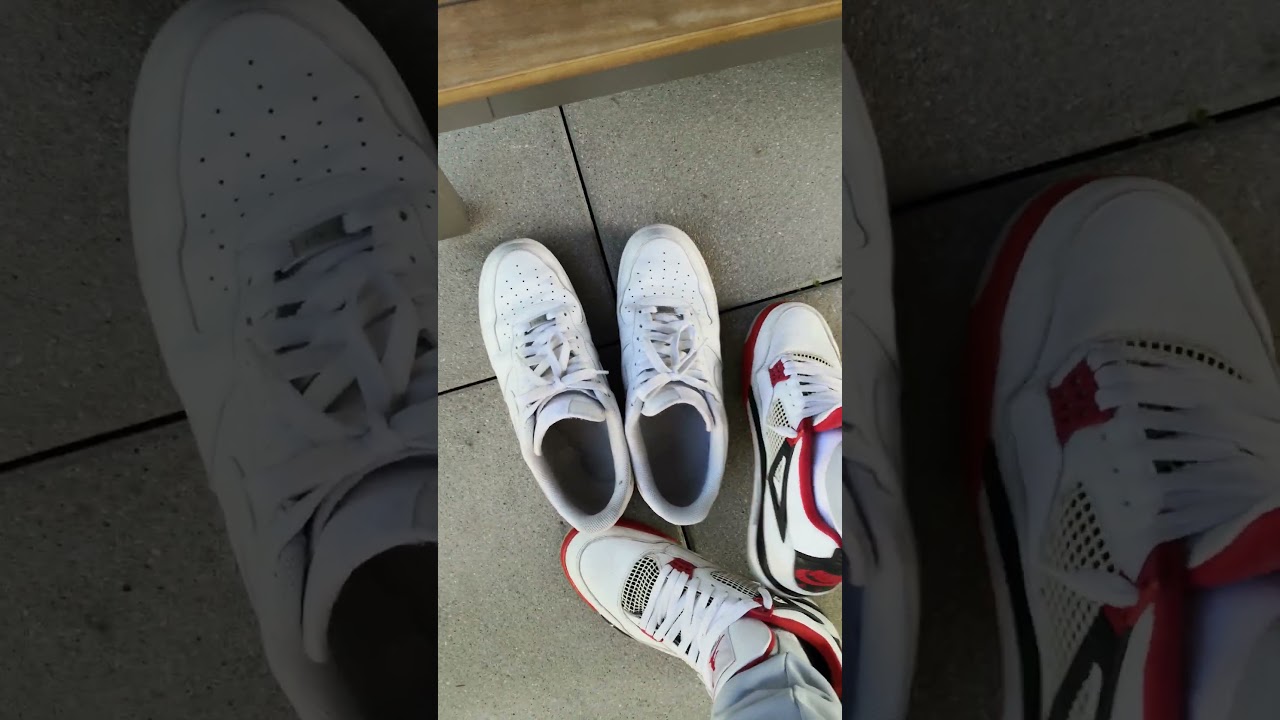 Swapping neighbor jocks #airforce with the  #airjordan4 i won from my gymbro. #swapsneakers