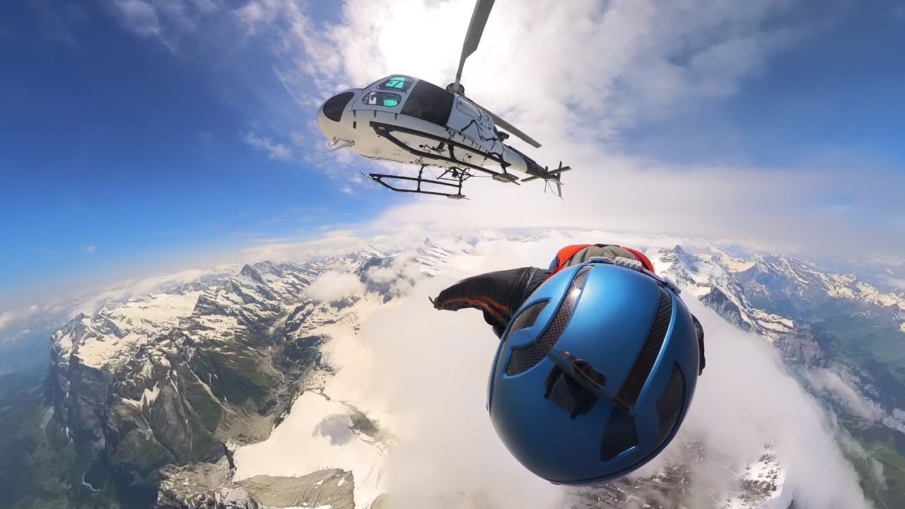 Helicopter wingsuit jumps above Jungfrau and Eiger