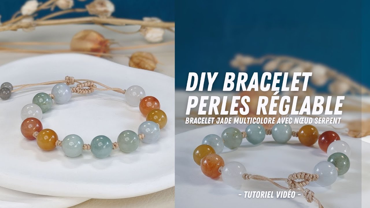 Tutoriel France Perles I DIY Bracelet Jade Multicolore avec nœud serpent -  Bracelet Perles Réglable