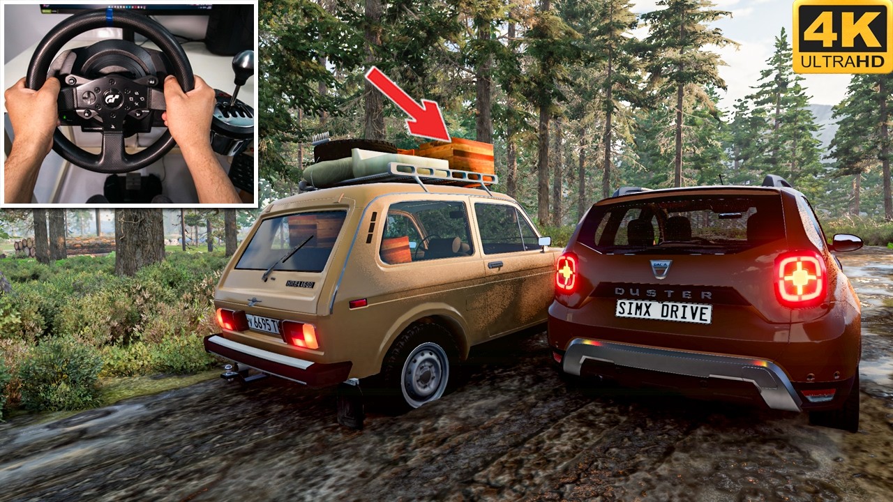 Dacia Duster & Lada Niva – 4x4 Mud Off-Road Convoy | BeamNG.drive | Steering Wheel Gameplay