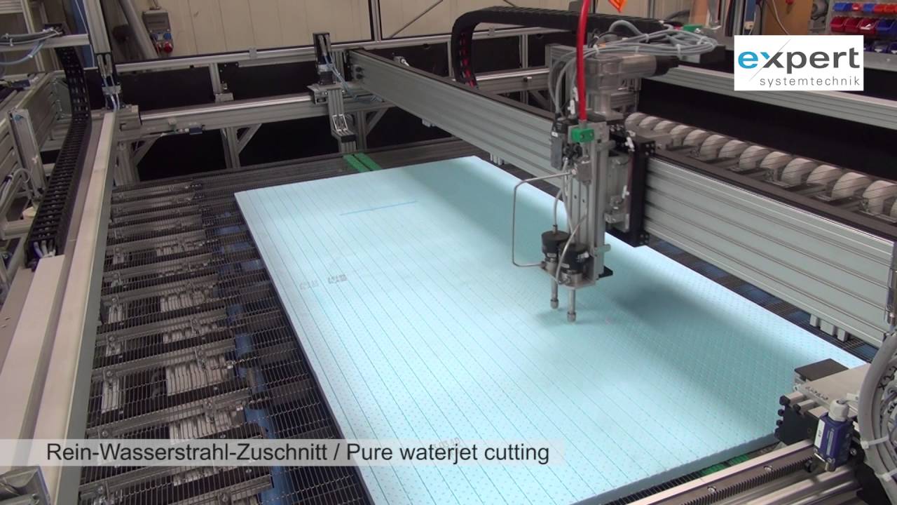 Polystyrol-Platten schneiden mit Wasserstrahl-Cutter / Polystyrene mats cutting with Waterjet cutter