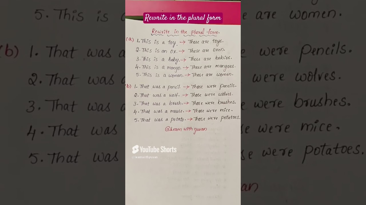 Rewrite in the plural form 👍 for class 2 kids #english #englishlanguage #englishgrammar #success