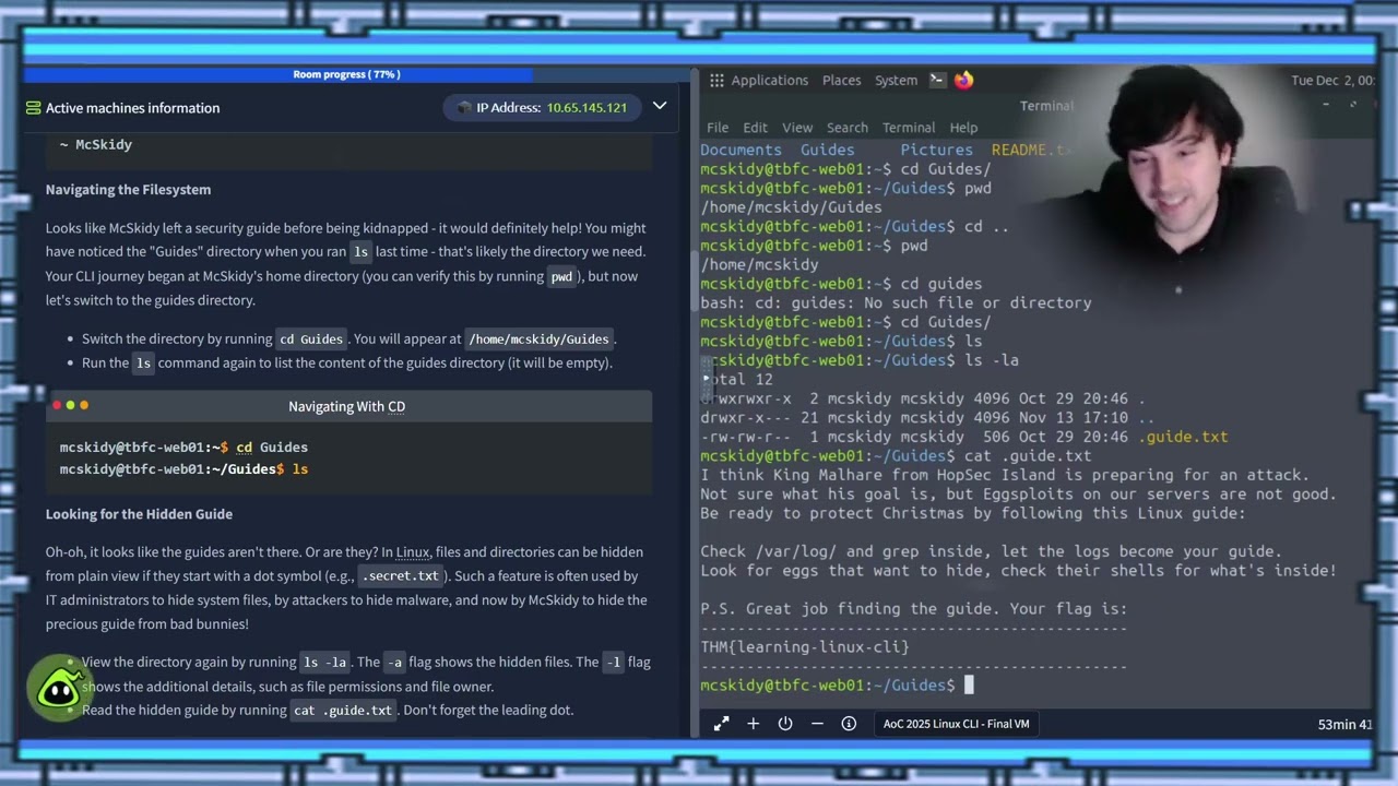 TryHackMe Advent of Cyber 2025 Day 1 Linux CLI - Shells Bells