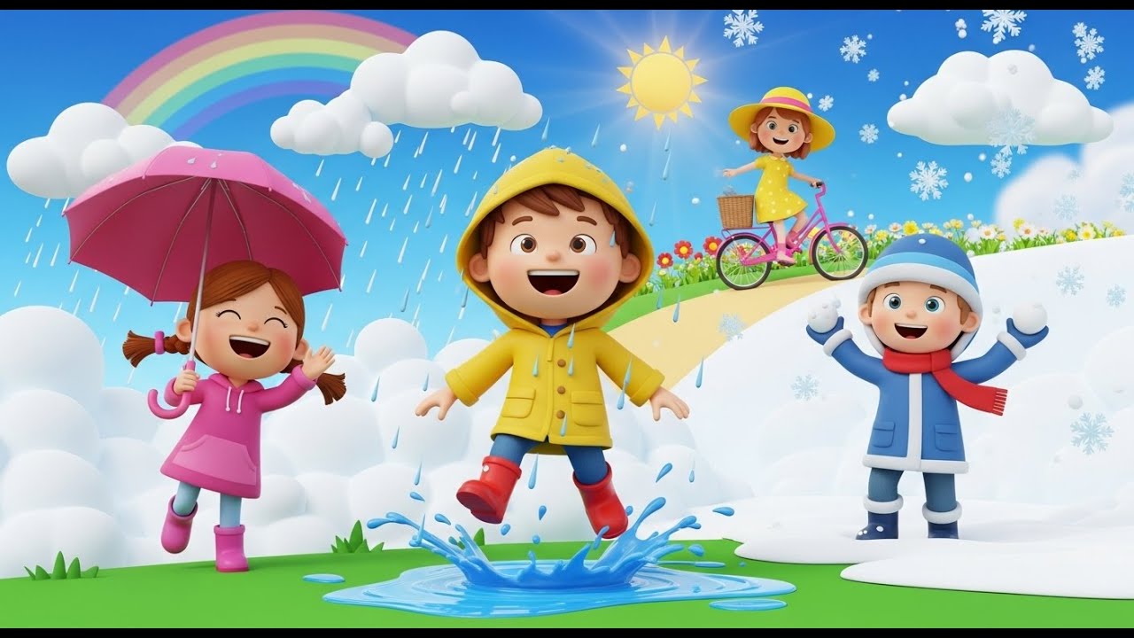 The Weather Song – Sunny, Rainy, Windy, Snow | 3D Animated Nursery Rhyme for Kids