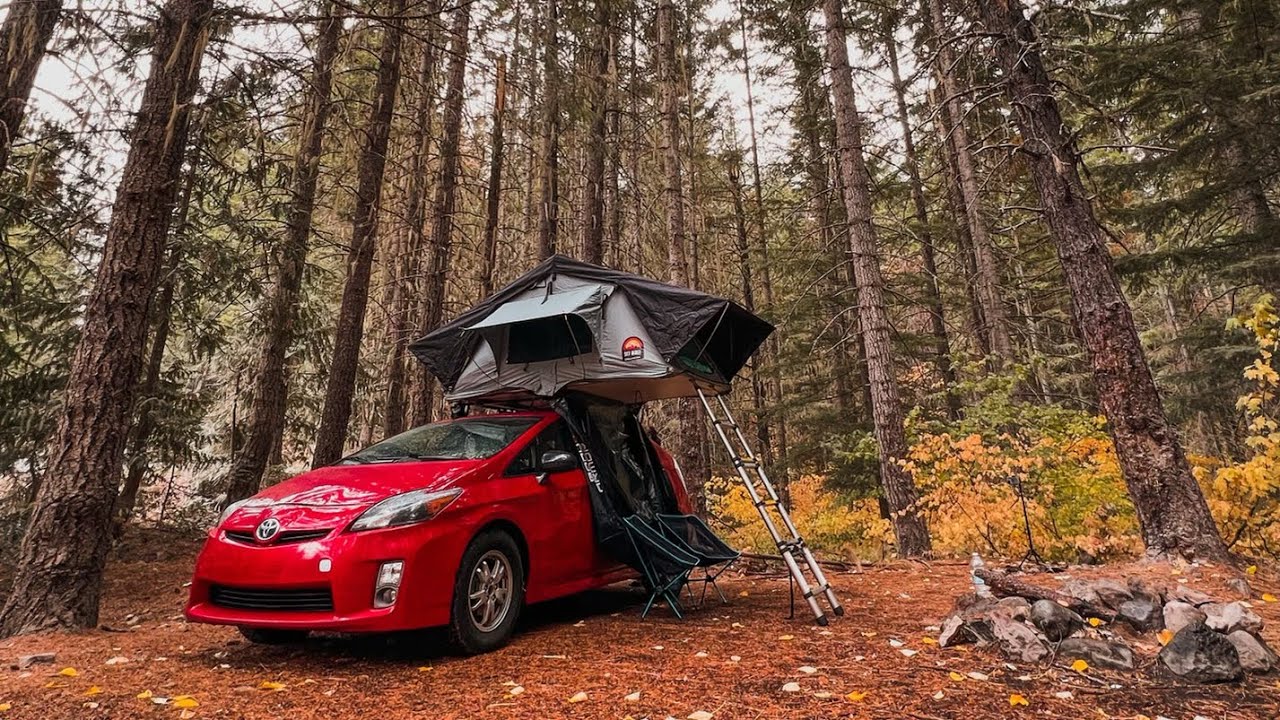 (ASMR) Toyota Prius Camping Trip | Lifted | Roof Top Tent | Lake Kachess Washington | PNW