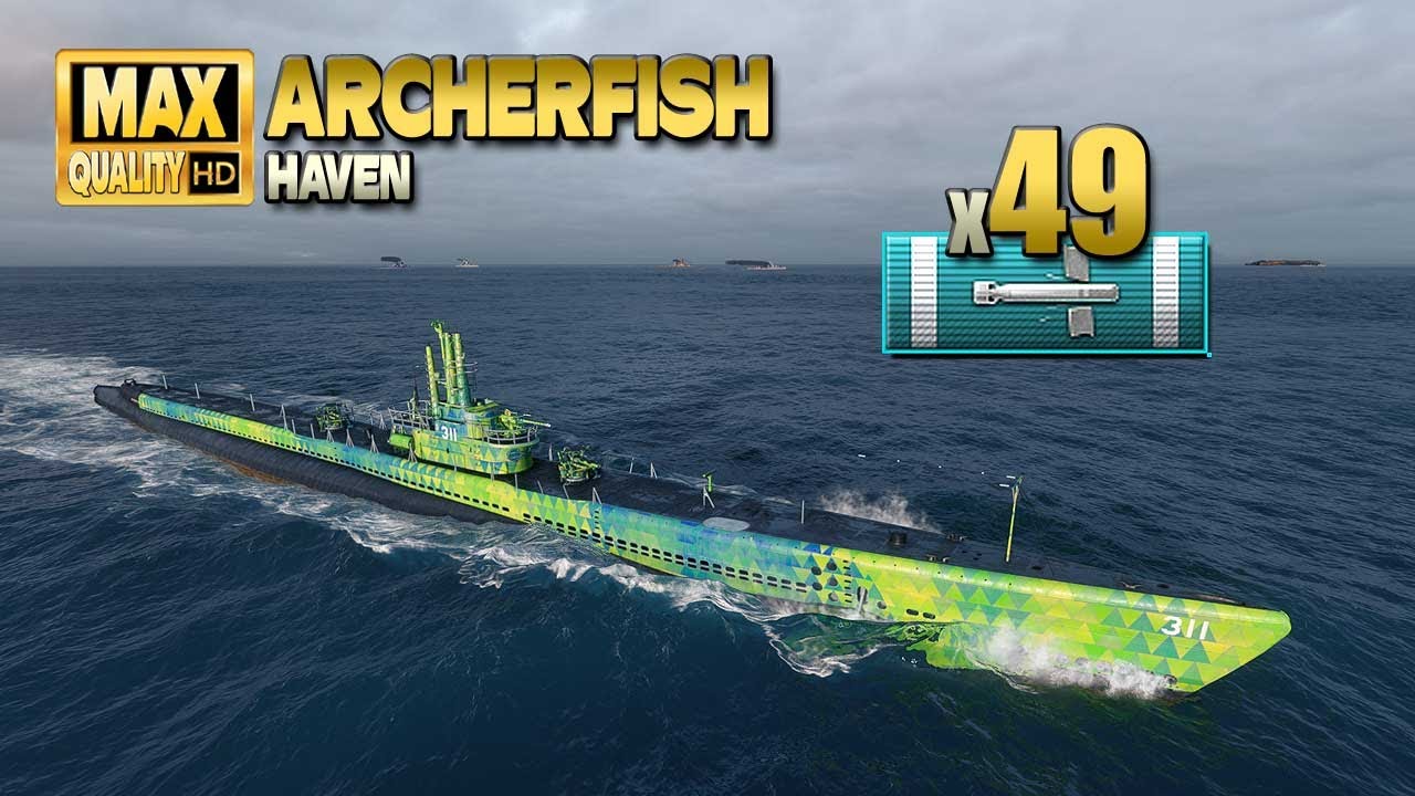 Подводная лодка Archerfish с 49 торпедными попаданиями - World of Warships