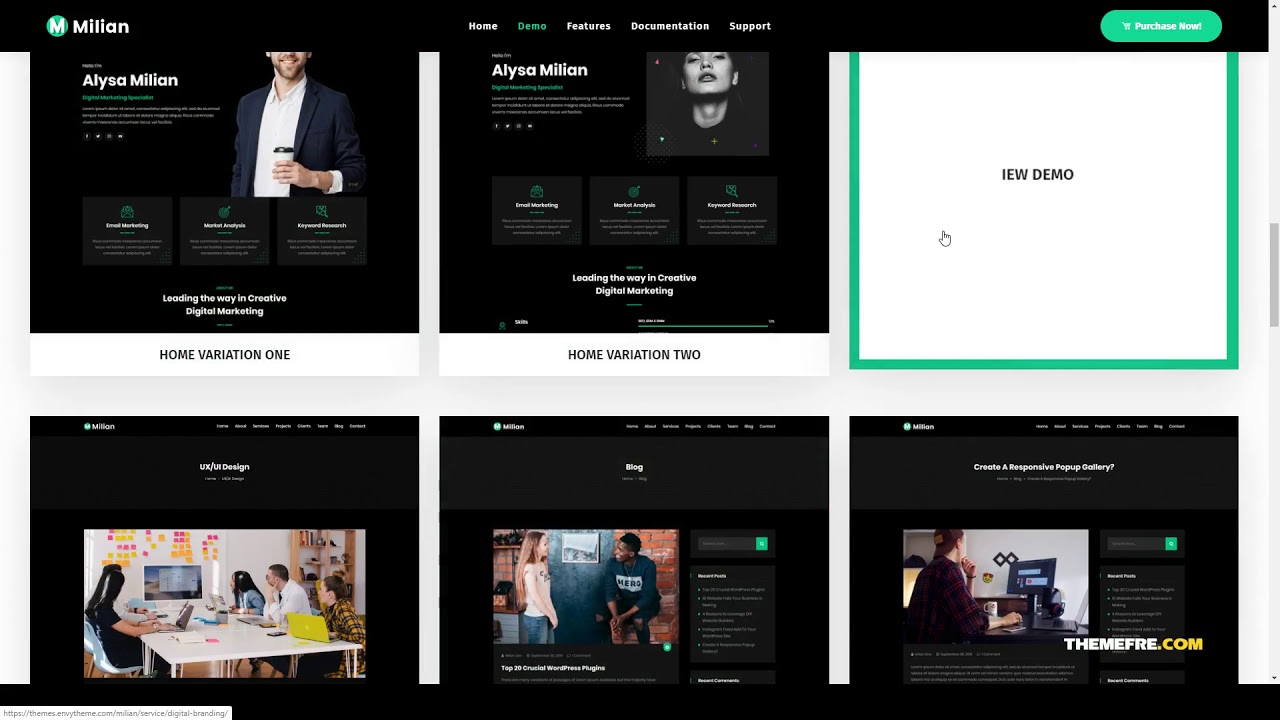 Yuka - Personal Portfolio WordPress Theme creative light and dark version