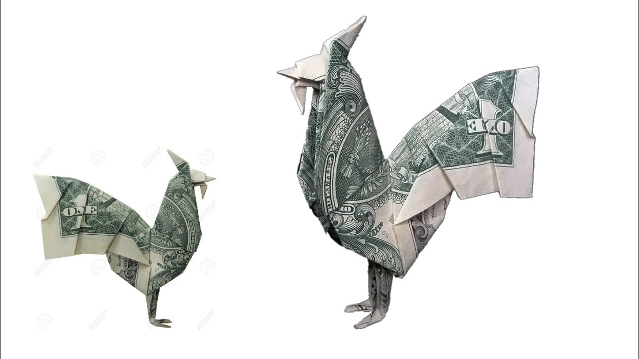 Money Origami Rooster - Dollar Money Origami Tutorial