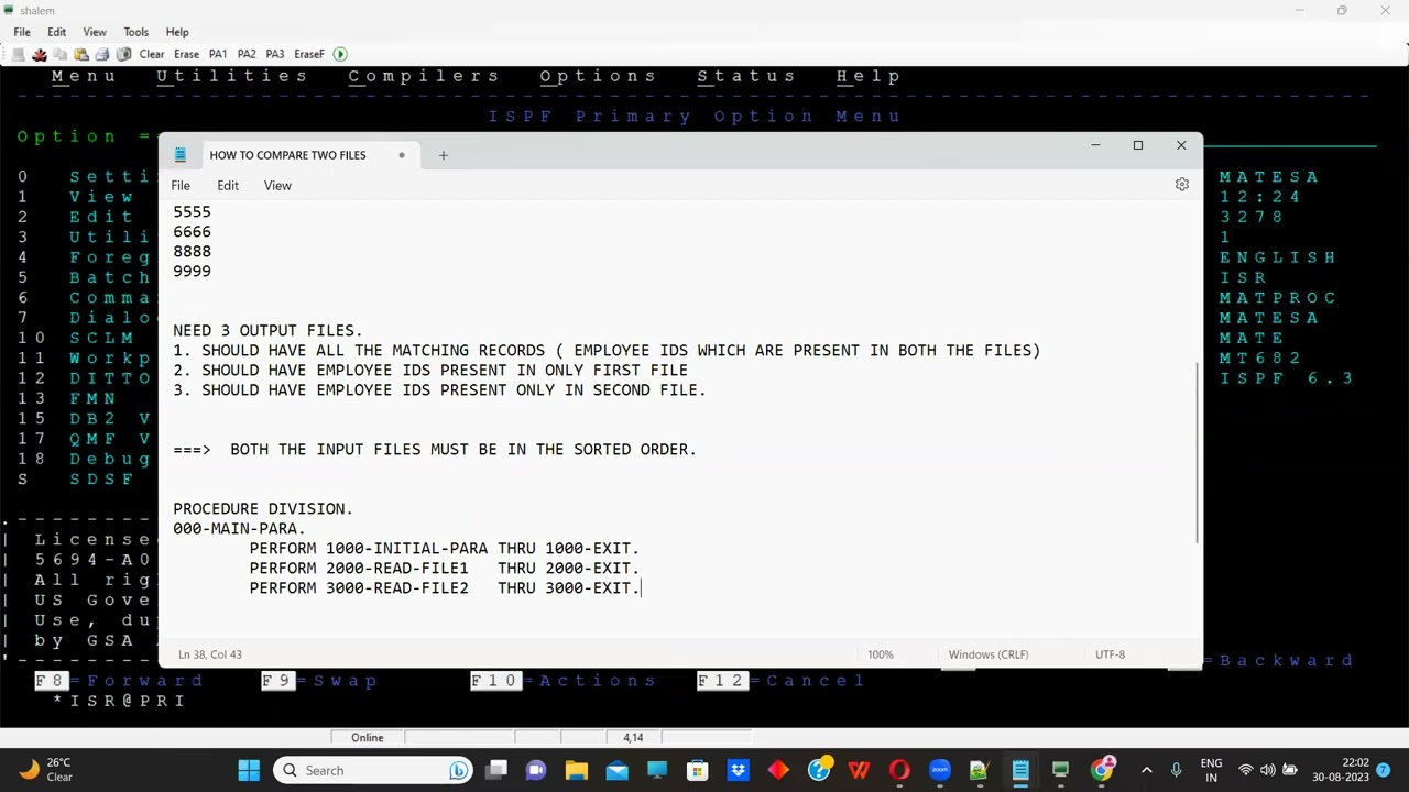 COBOL FILE COMPARISON LOGIC | COMPARE TWO FILES IN COBOL | Interview QUESTION COBOL FILE Compare