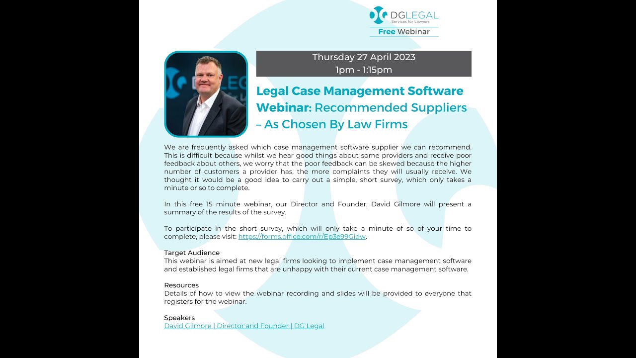 Legal Case Management Software Webinar: Recommended Suppliers &ndash; As Chosen By Law Firms