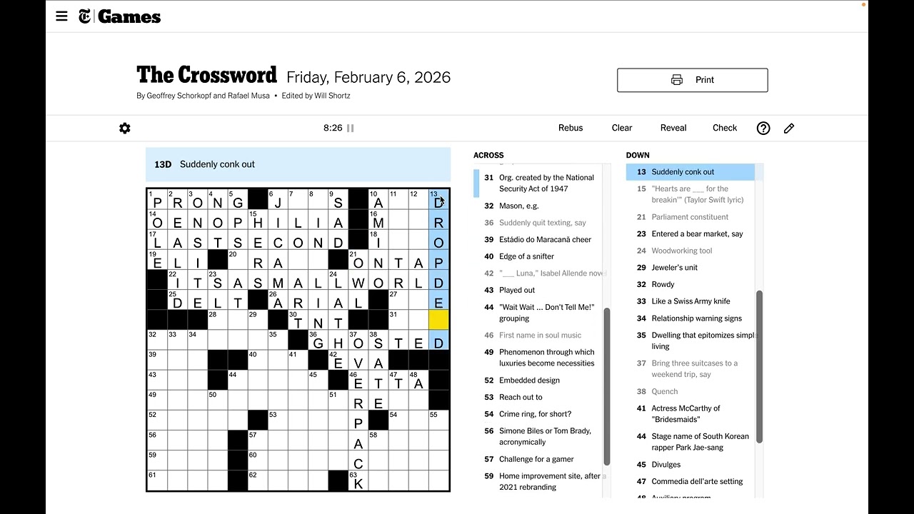 New York Times Crossword Solve - Friday Feb 6 2026