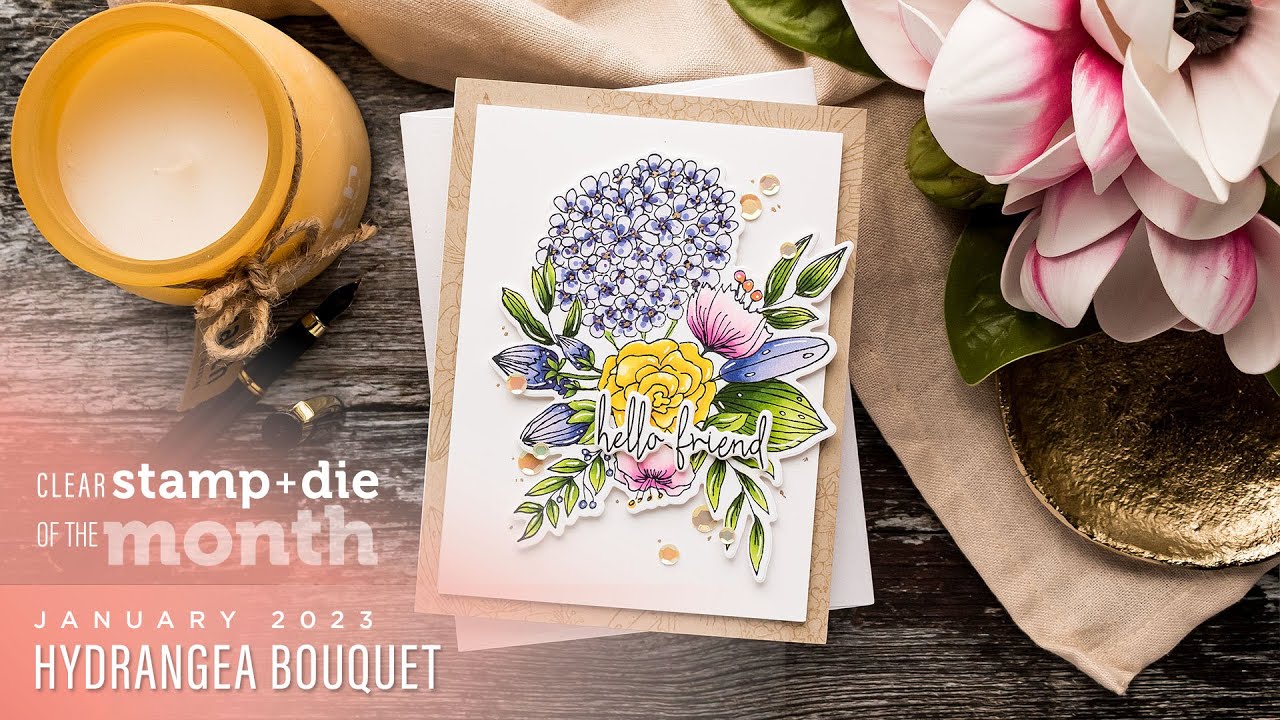 Spellbinders January 2023 Clear Stamp + Die of the Month &ndash; Hydrangea Bouquet