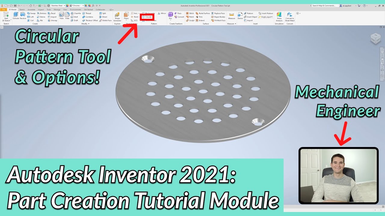 Circular Pattern Tool & Options - Autodesk Inventor Part Tutorial | Autodesk Inventor 2021 IN DEPTH