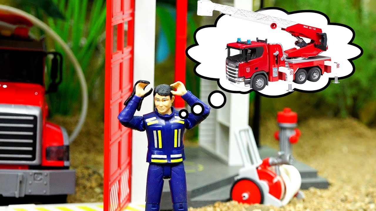 пожарная машина игрушка с полицейской машиной игрушка играть Fire Truck Car Toy Unboxing