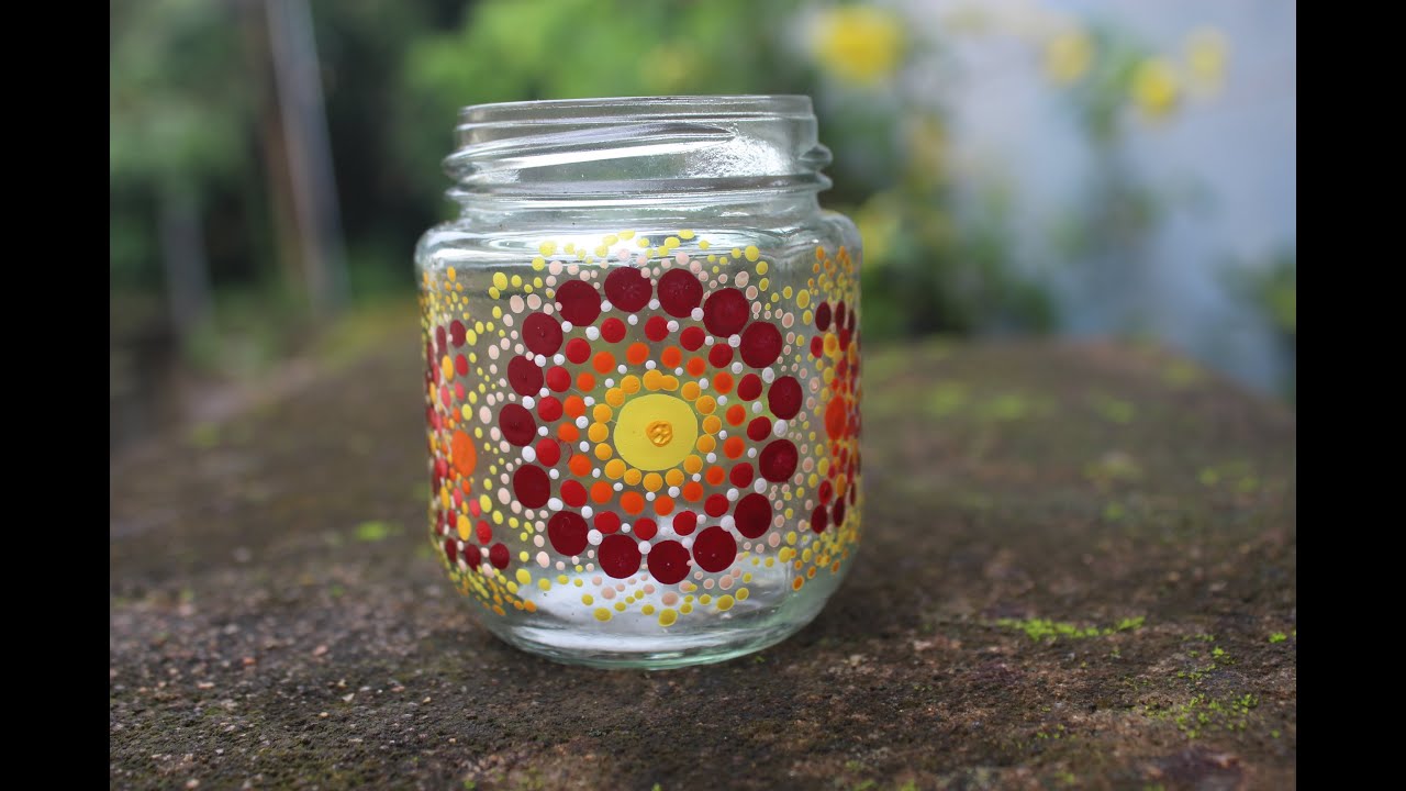 Dot Mandala on glass jar || Candle holder || Dot Painting ||
