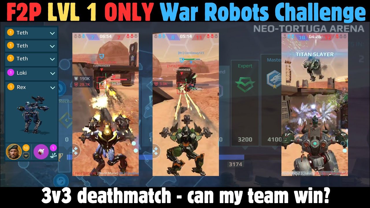 [WR] War Robots gameplay f2p level 1 Diamond hangar - MRG NEO-TORTUGA-ARENA 3v3